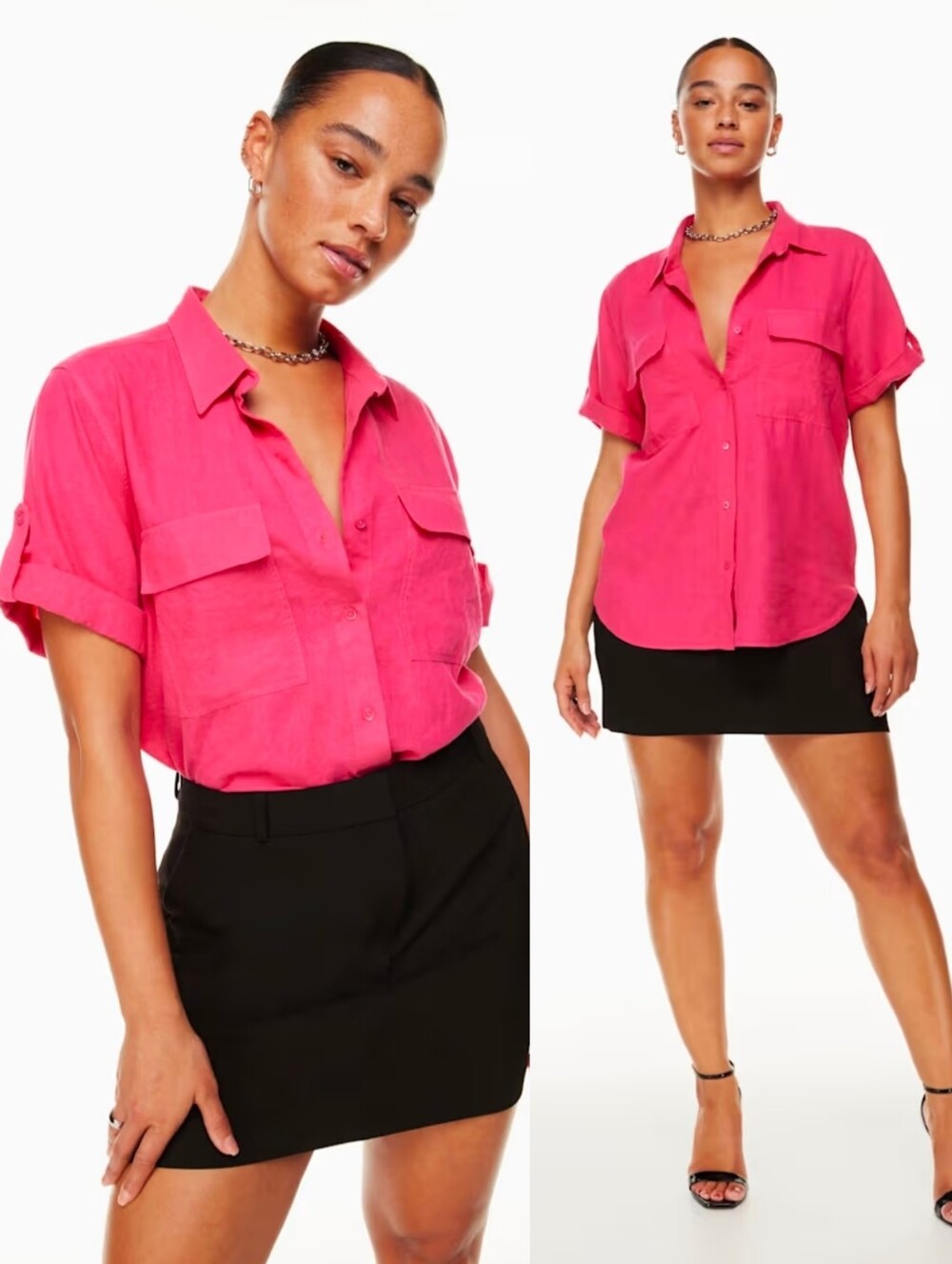 Aritzia Babaton Utility Linen Shortsleeve Camp Shirt Button-Up Top Pink S